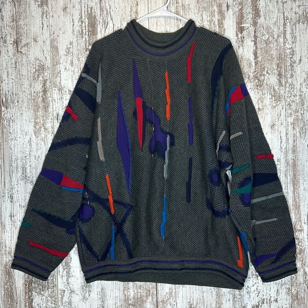 Vintage COOGI Australia 3D Knit Wool Sweater Multicolor Men’s Size L 90s